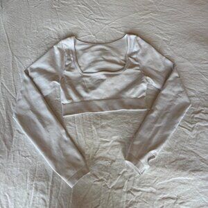 Cropped Long Sleeve White Workout Top